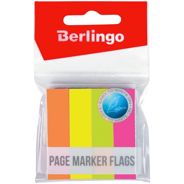 Флажки-закладки Berlingo, 12*50мм, 100л*4 неоновых цвета - фото