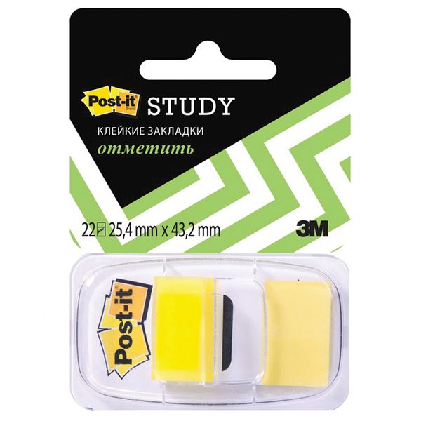 Флажки-закладки Post-it Study, 25*43мм, 22л, желтые, блистер - фото