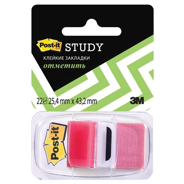 Флажки-закладки Post-it Study, 25*43мм, 22л, красные, блистер - фото