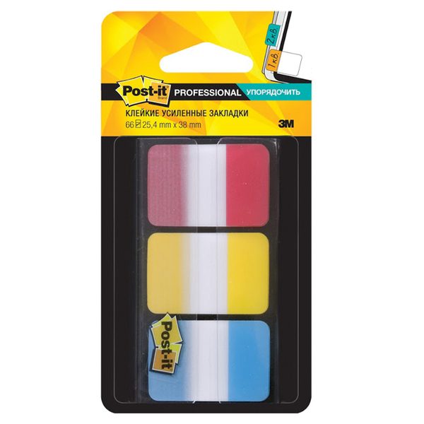 Флажки-закладки Post-it Professional, суперклейкие, 25*38мм, 22л*3 цвета, блистер - фото