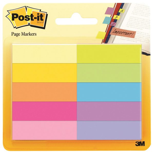Флажки-закладки Post-it, бумажные, 44*12,7мм, 50л*10 цветов, блистер - фото