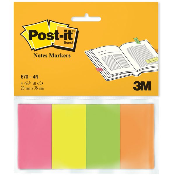 Флажки-закладки Post-it, бумажные, 20*38мм, 50л*4 цвета, европодвес - фото