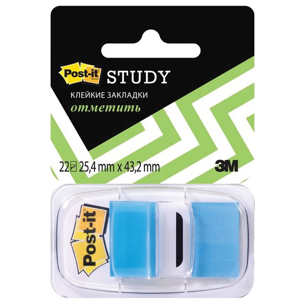 Флажки-закладки Post-it Study, 25*43мм, 22л, синие, блистер - фото