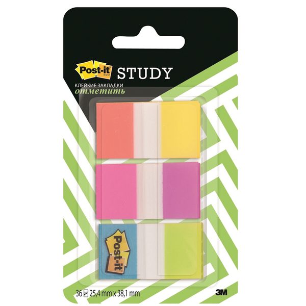 Флажки-закладки Post-it Study, 25*38мм, 10л*6 цветов, блистер - фото