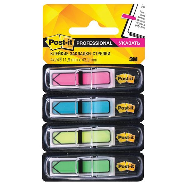 Флажки-закладки Post-it Professional, суперклейкие, 43*12мм, 24л*4цв., неон, в инд. дисп., блистер - фото