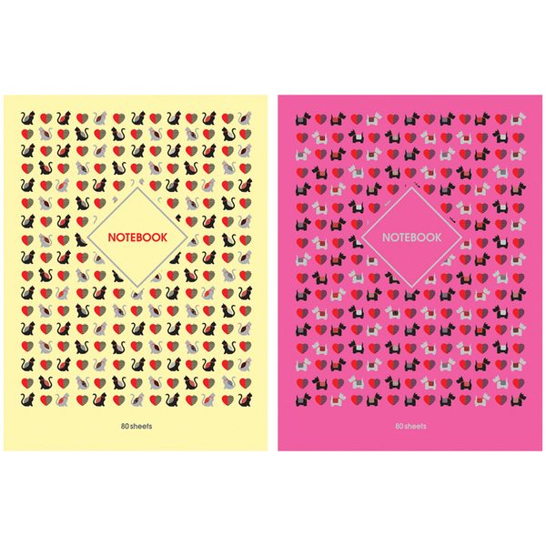 Бизнес-блокнот А6 80л. BG Cat&Dog pattern, глянцевая ламинация - фото