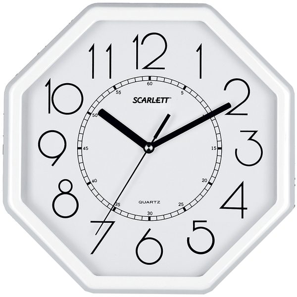 Часы настенные ход плавный, Scarlett SC-16D, восьмигранные, 26,1*26,1*4.2, бел/черн. рамка - фото