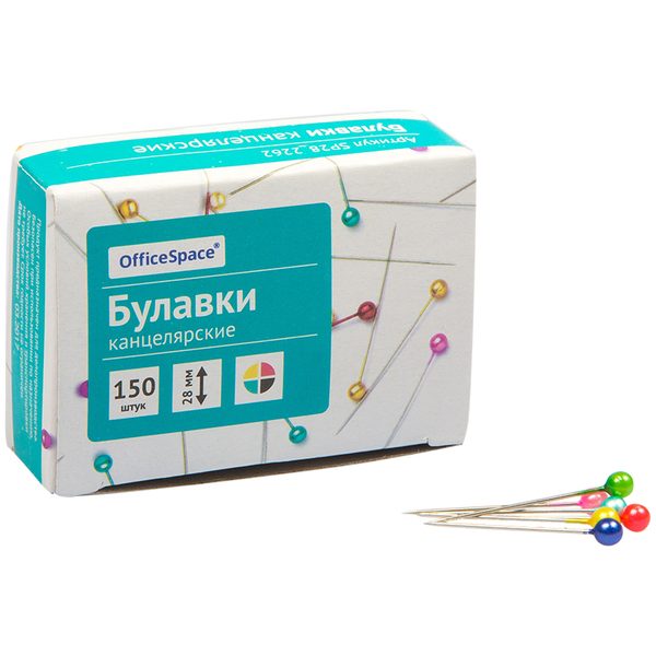 Булавки офисные OfficeSpace, 28мм, 150шт., карт. коробка - фото