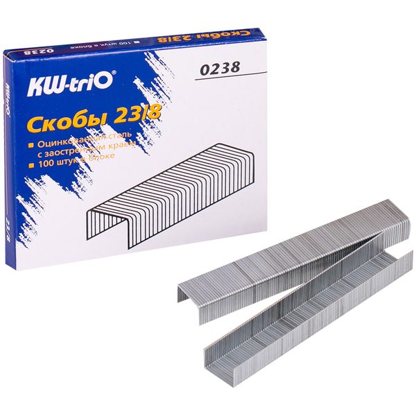 Скобы для степлера №23/8 KW-trio, оцинкованные, 1000шт. - фото