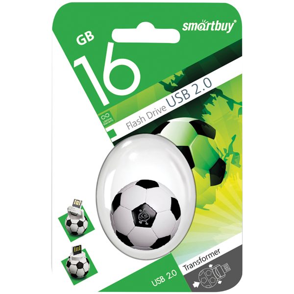 Память Smart Buy Wild series Футбольный Мяч 16GB, USB 2.0 Flash Drive, черный, белый - фото