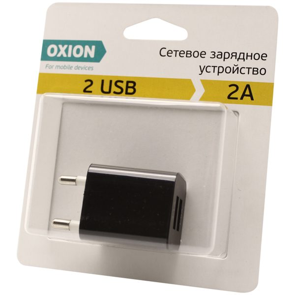 Зарядное устройство сетевое Oxion ACA-009, 2хUSB, 2А output, черный - фото