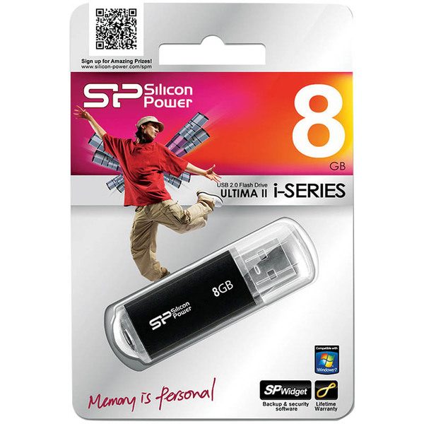 Память SiliconPower Ultima II   8GB, USB2.0 Flash Drive, черный (металл.корпус) - фото