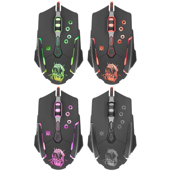 Мышь игровая Defender Killer GM-170L, USB, 800-3200dpi, с подстветкой, черный, 6btn+Roll, коврик - фото