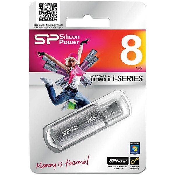 Память SiliconPower Ultima II   8GB, USB2.0 Flash Drive, Silver хром (металл.корпус) - фото