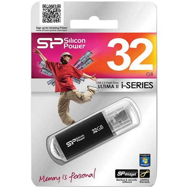 Память SiliconPower Ultima II  32GB, USB2.0 Flash Drive, черный (металл.корпус) - фото