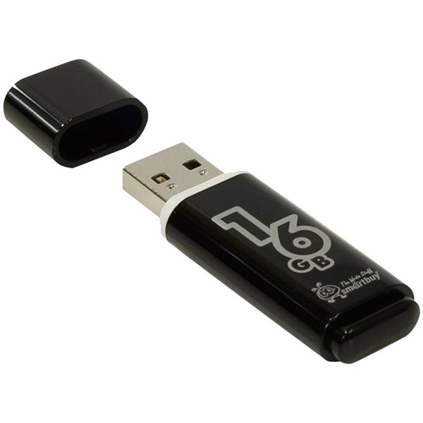 Память Smart Buy Glossy  16GB, USB 2.0 Flash Drive, черный - фото