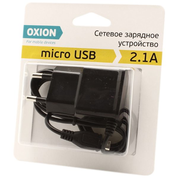 Зарядное устройство сетевое Oxion ACA-006, с кабелем, 2.1A output, черный - фото