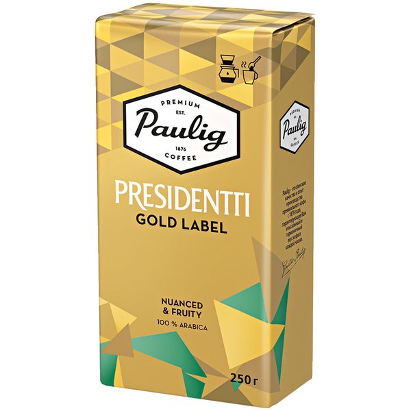 Кофе молотый Paulig Presidentti Gold Label вакуумный пакет, 250г - фото