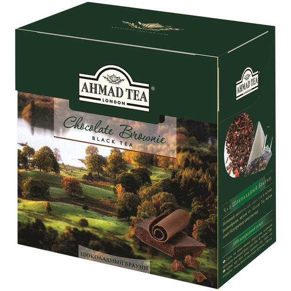 Чай Ahmad Tea Шоколадный брауни, черный, 20 пакетиков-пирамидок по 1,8г - фото