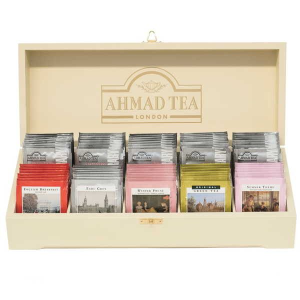 Подарочный набор чая Ahmad Tea Коллекция, 10 видов, 100 фольг. пакетиков, в деревянной шкатулке - фото