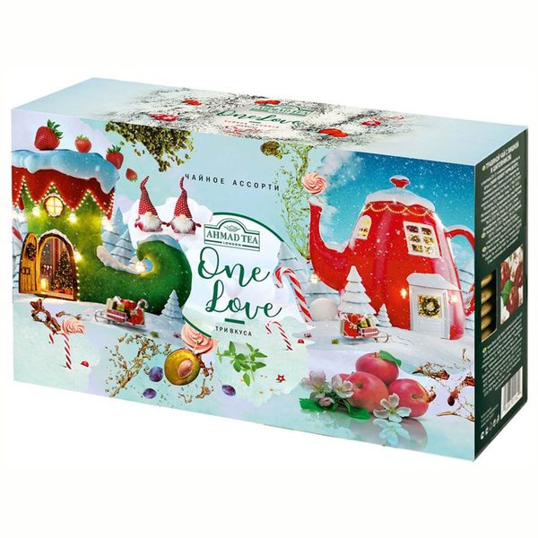 Подарочный набор чая Ahmad Tea One love, 3 пачки, 25 пакетиков по 1,5г, картон. коробка (зимний) - фото