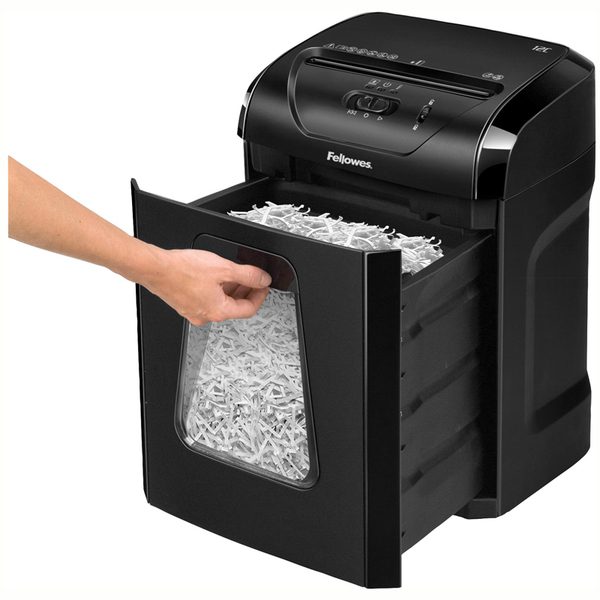 Уничтожитель документов Fellowes 12C, 4 ур.секр. 4x40мм, 12 лист, 18л,скрепки, скобы, карты - фото