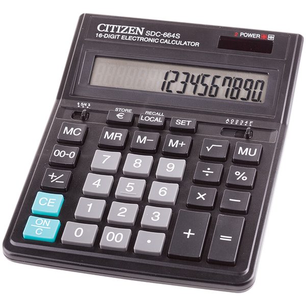 Калькулятор настольный Citizen SDC-664S, 16 разр., двойное питание, 153*199*31мм, черный - фото
