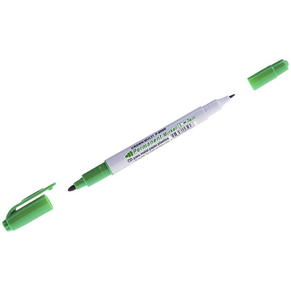 Маркер перманентный двухсторонний Crown Multi Marker Twin синий, пулевидный, 2мм/1мм - фото