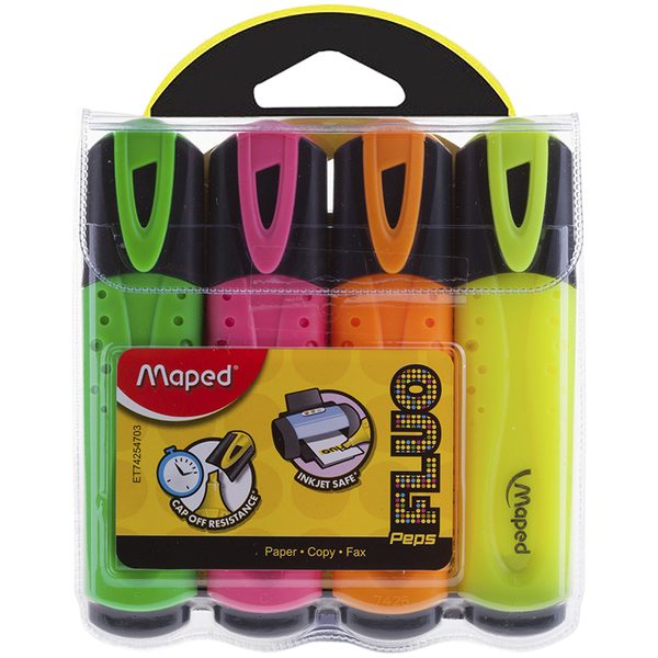 Набор текстовыделителей Maped Fluo Pep\s Classic 4цв., 1-5мм, чехол с европодвесом - фото