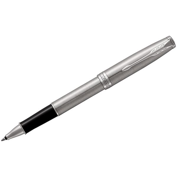 Ручка-роллер Parker Sonnet Stainless Steel CT черная, 0,8мм, подар. уп. - фото