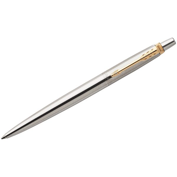 Ручка шариковая Parker Jotter Stainless Steel GT синяя, 1,0мм, кнопочн., подар. уп. - фото