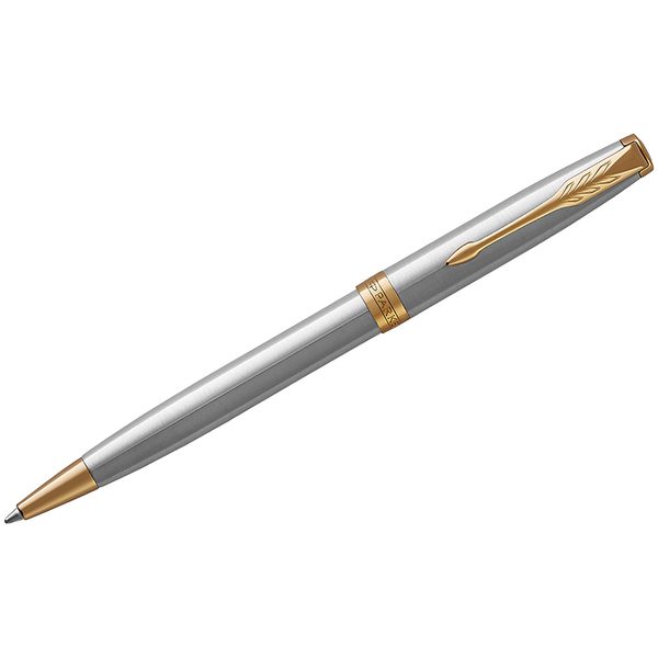 Ручка шариковая Parker Sonnet Stainless Steel GT черная, 1,0мм, поворот., подар. уп. - фото