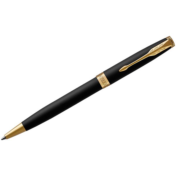 Ручка шариковая Parker Sonnet Matte Black GT черная, 1,0мм, поворот., подар. уп. - фото