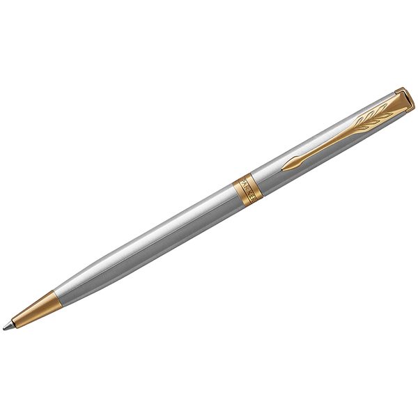 Ручка шариковая Parker Sonnet Stainless Steel GT Slim черная, 1,0мм, поворот., подар. уп. - фото