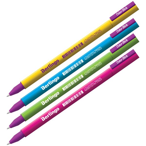 Ручка гелевая Berlingo Color Stick черная, 0,5мм, корпус ассорти - фото