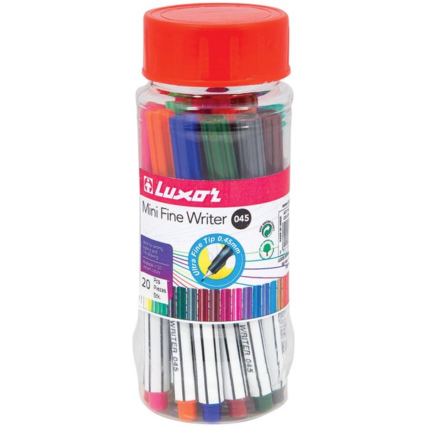 Набор капиллярных ручек Luxor Mini Fine Writer 045 20цв., 0,8мм, пластиковая банка - фото