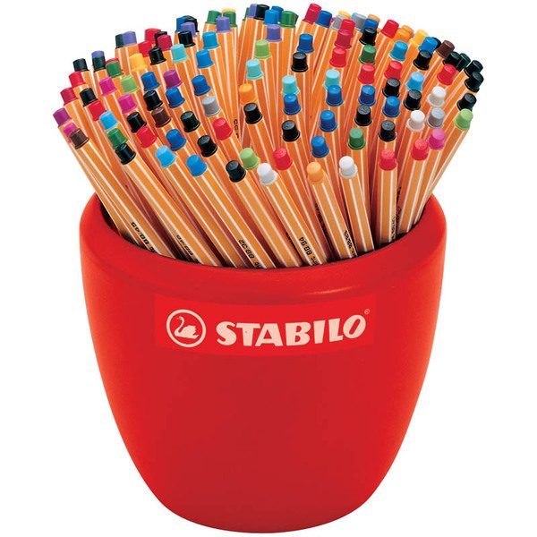 Набор капиллярных ручек Stabilo Point 88 47цв., 150шт., 0,4мм, керамический горшок - фото