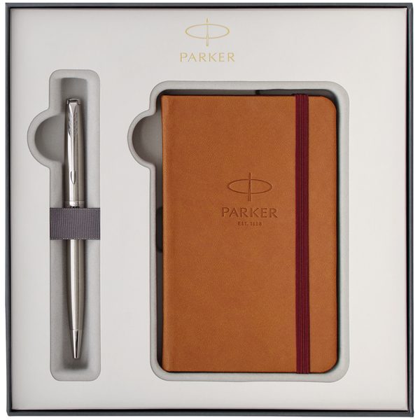 Набор Parker: ручка шариковая Sonnet Stainless Steel CT, 1,0мм и записная книжка, подар. уп. - фото