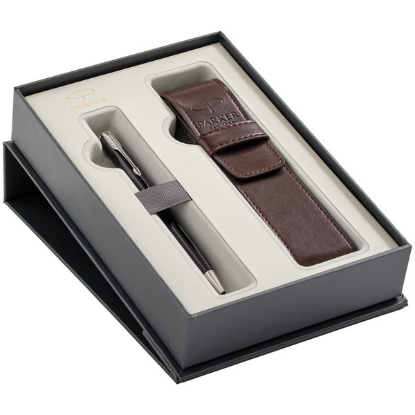 Набор Parker: ручка шариковая Sonnet Black Lacquer CT, 1,0мм и чехол из экокожи, подар. уп. - фото