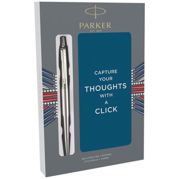 Набор Parker: ручка шариковая Jotter Stainless Steel CT, 1,0мм и записная книжка, подар. уп. - фото