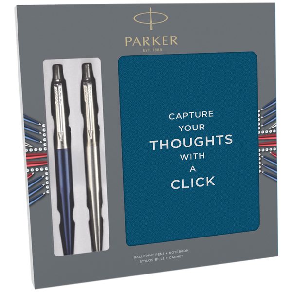 Набор Parker: ручки шариковые Jotter Waterloo Blue CT и Stainless Steel CT и зап. кн., подар.уп. - фото