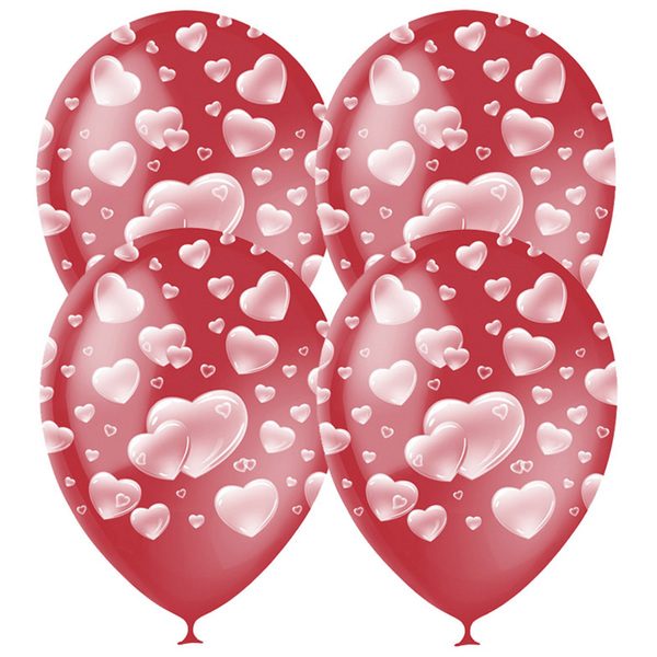 Воздушные шары,  25шт., М12/30см, Поиск Cherry Red Сердца, пастель, растровый рисунок - фото