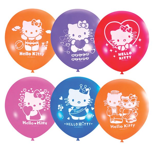 Воздушные шары,   5шт., М12/30см, Поиск Hello Kitty, пастель+декоратор, Х-107, европодвес - фото
