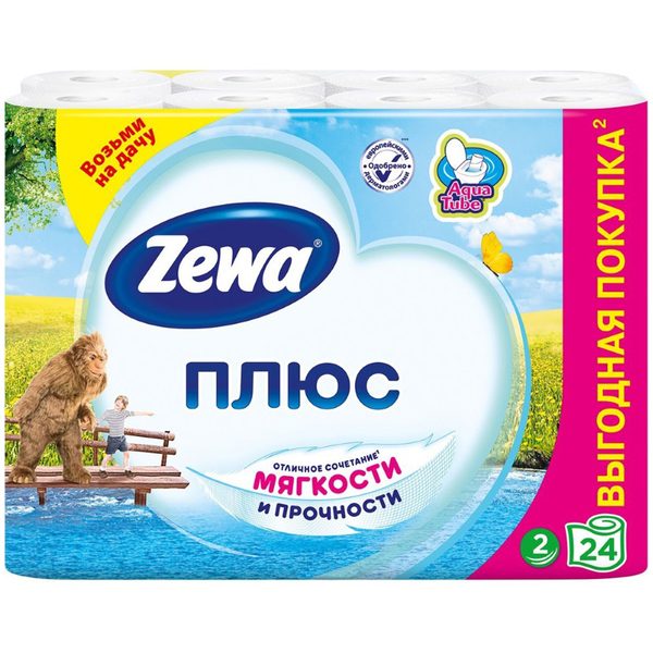 Бумага туалетная Zewa плюс 2-х слойн., 24шт., тиснение, белая - фото