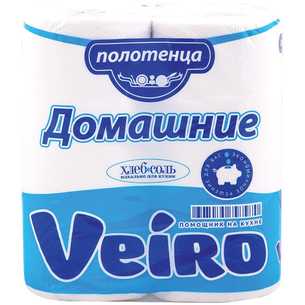 Полотенца бумажные в рулонах Veiro Домашние, 2-х слойн., 12,5м/рул, тиснение, белые, 2шт. - фото