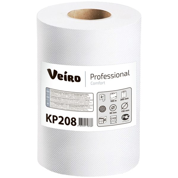 Полотенца бумажные в рулонах Veiro Professional Comfort(С1/С2), 2-х слойн., 100м/рул, ЦВ, белые - фото