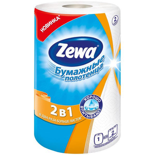 Полотенце бумажное в рулоне Zewa 2в1, 2-х слойн., 28м/рул, тиснение, белое - фото