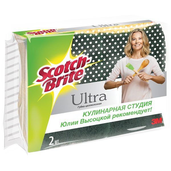 Губки для посуды Scotch-Brite Ultra. Интенсив, целлюлозная, 14*11,5см, 2шт. - фото