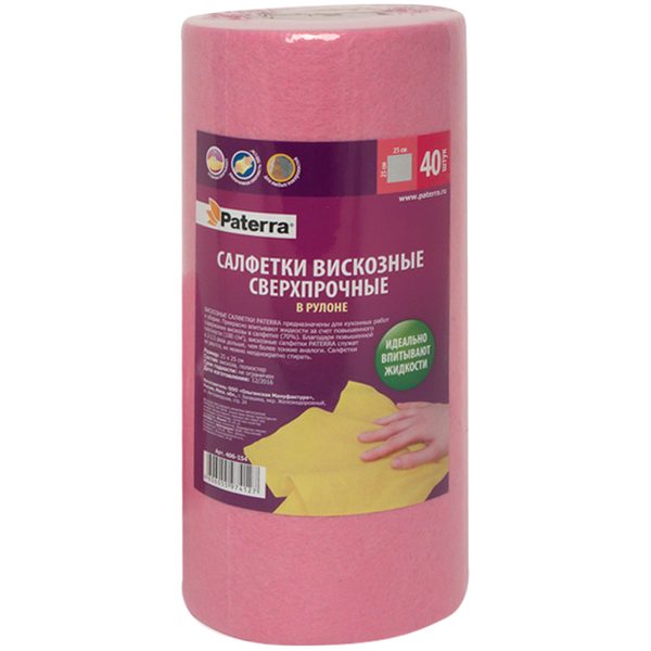 Салфетки универсальные Paterra Сверхпрочные, вискоза/синт., 25*25см, 100г/м2, 40шт., в рулоне - фото