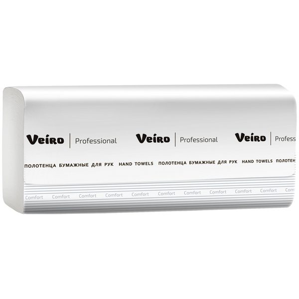 Полотенца бумажные лист. Veiro Professional Comfort(V-сл), 2-х слойн., 200л/пач, 21*21, белые - фото